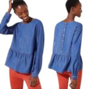 Loft Chambray Button Back Peplum Top XSmall